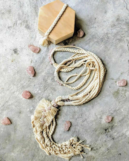 Lazo para bodas de trenzas 100% algodón con detalle en cuarzo rosa